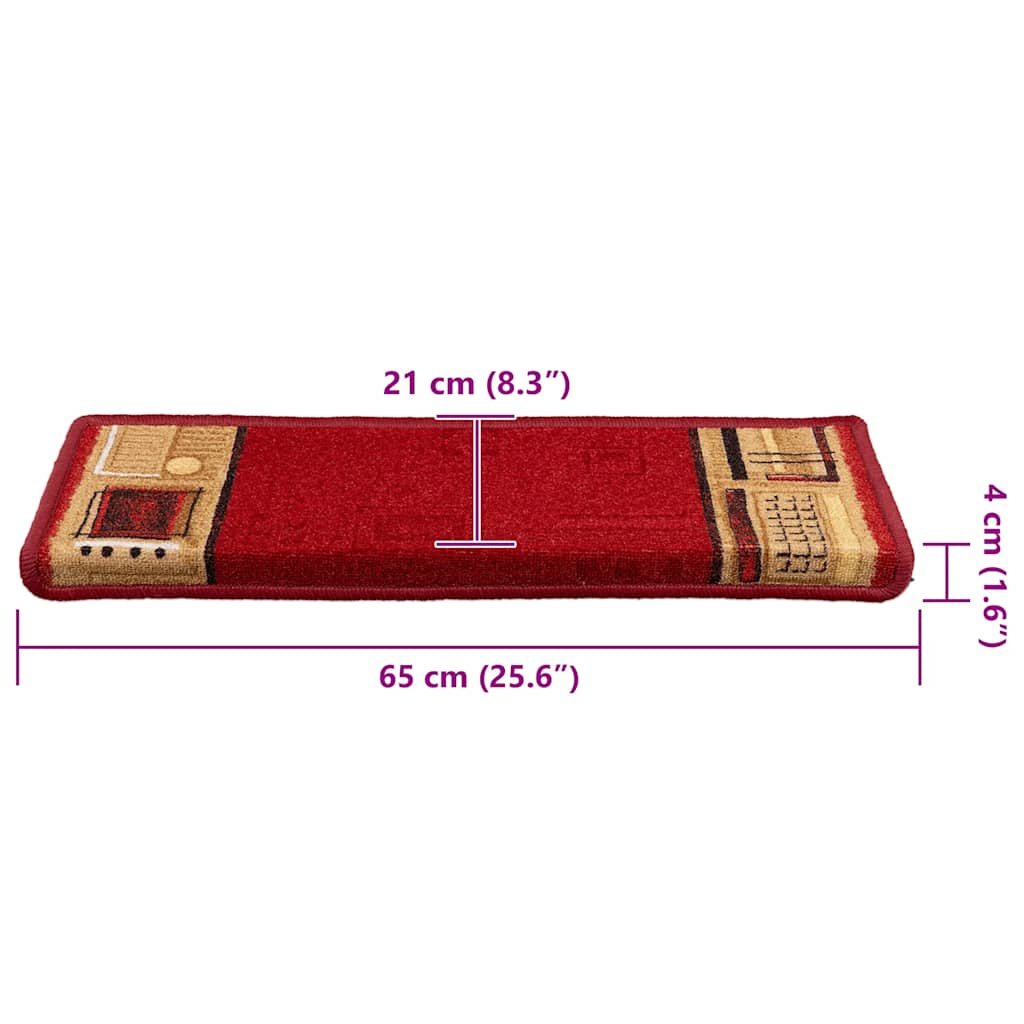 Otirači za stepenice samoljepljivi 5 kom 65x21x4 cm crveni