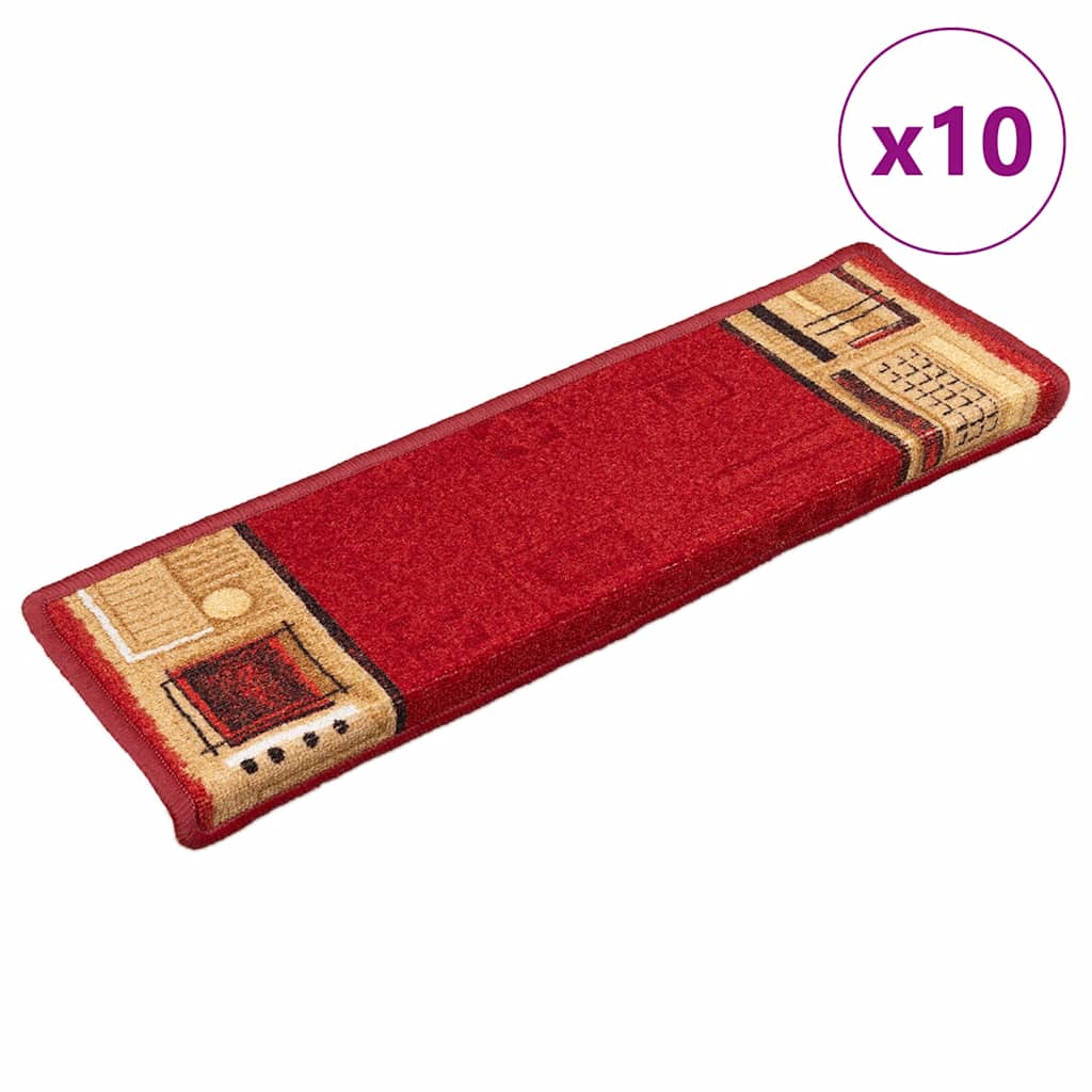 Otirači za stepenice samoljepljivi 10 kom 65x21x4 cm crveni