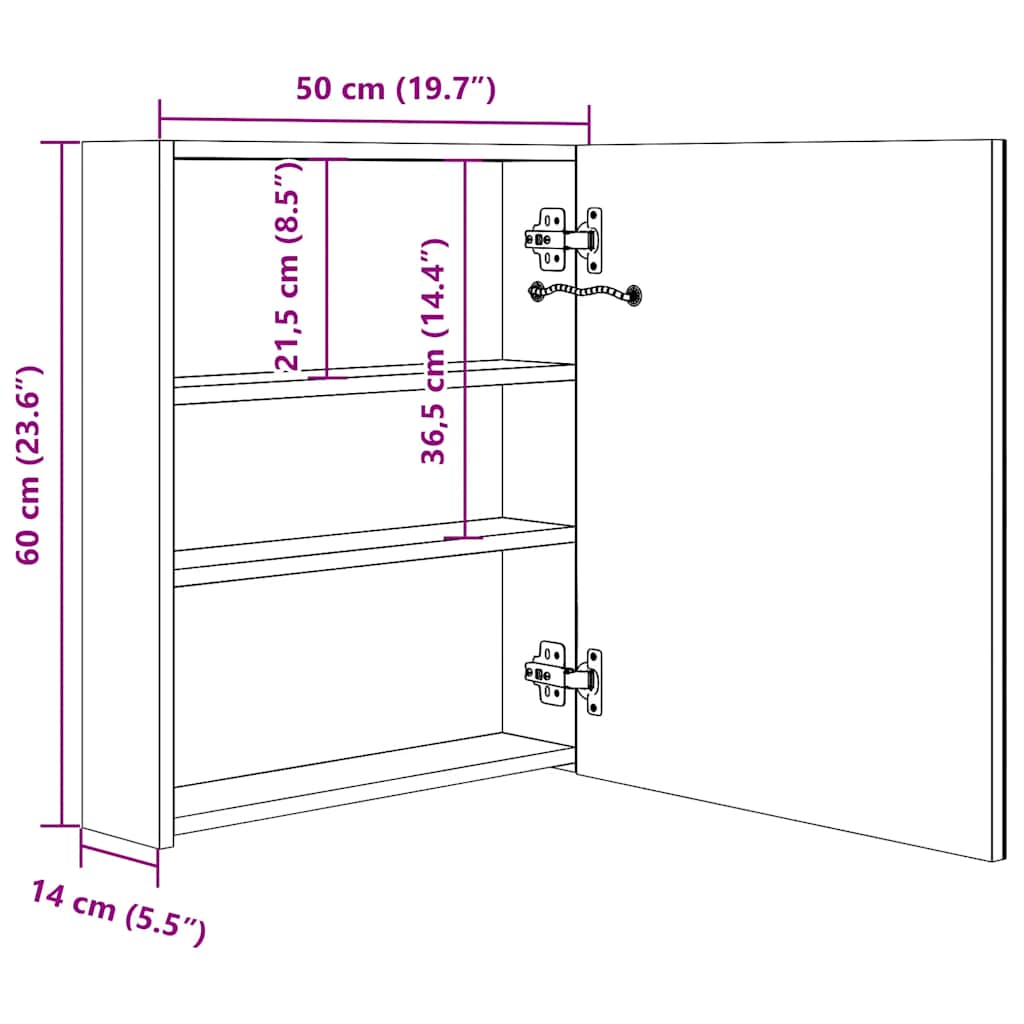 LED kupaonski ormarić s ogledalom crni 50 x 14 x 60 cm