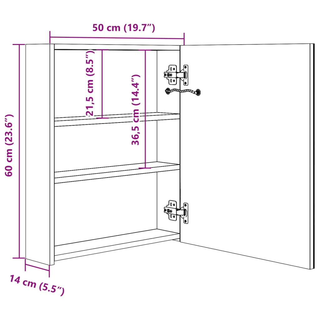 LED kupaonski ormarić s ogledalom sjajni crni 50 x 14 x 60 cm
