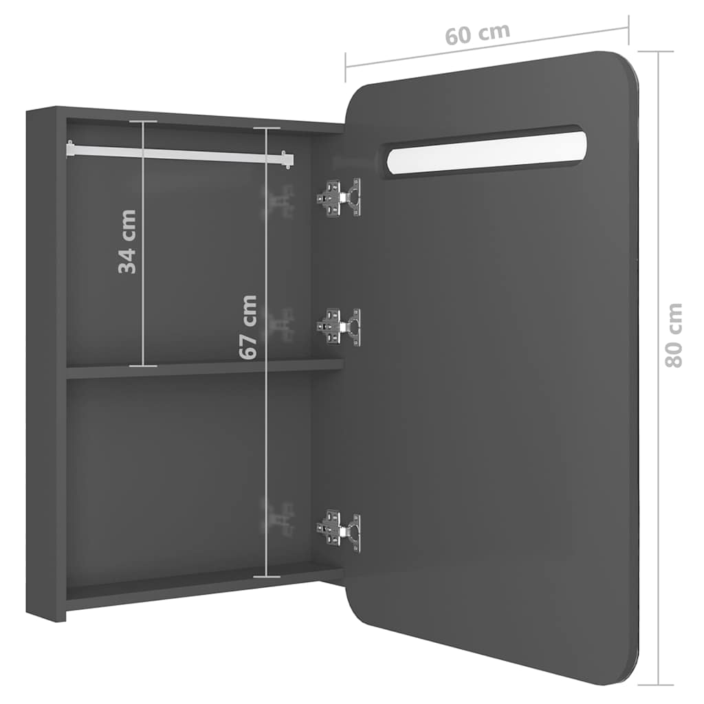 LED kupaonski ormarić s ogledalom sjajni sivi 60 x 11 x 80 cm