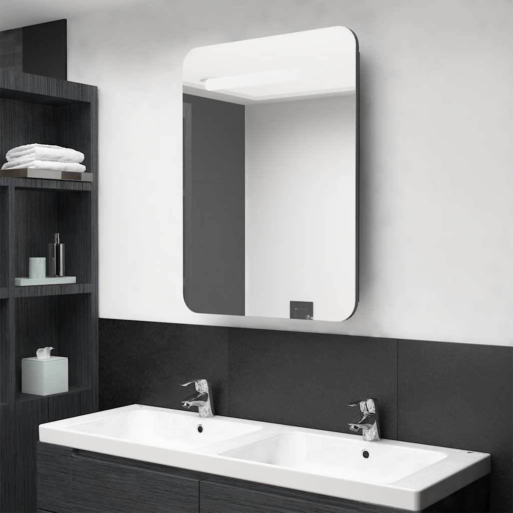 LED kupaonski ormarić s ogledalom sjajni sivi 60 x 11 x 80 cm
