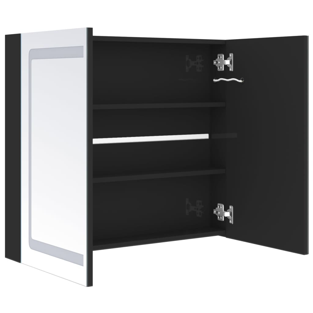 LED kupaonski ormarić s ogledalom sjajni crni 80 x 12 x 68 cm