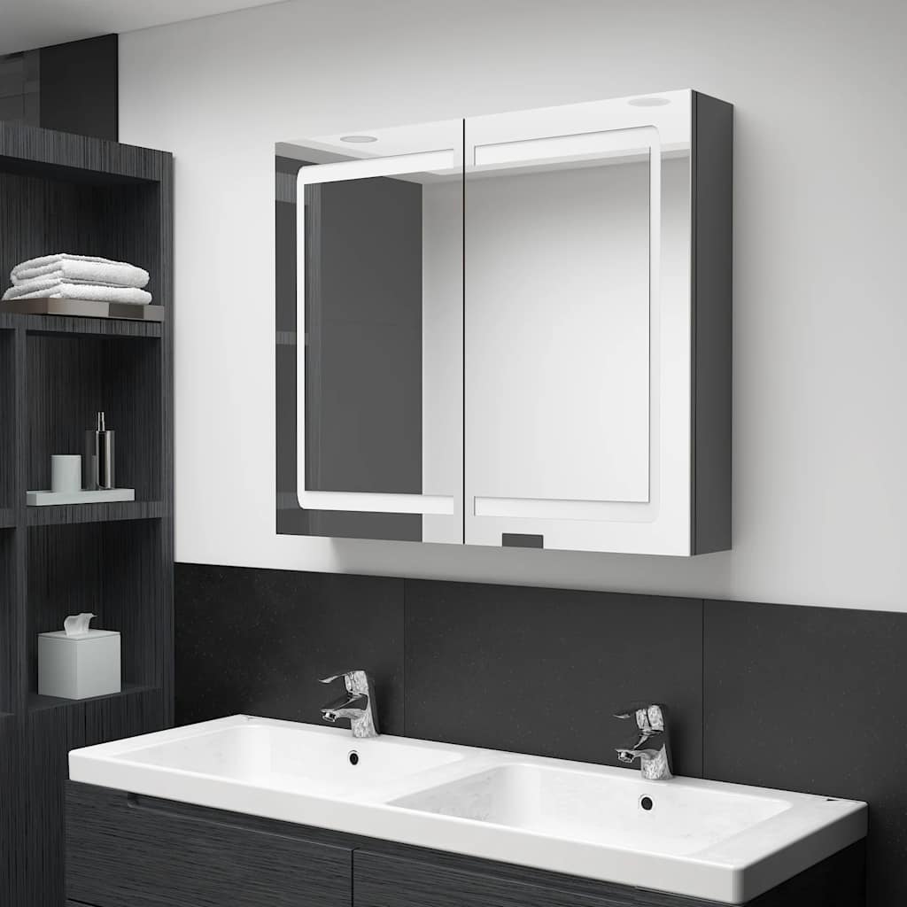 LED kupaonski ormarić s ogledalom sivi 80 x 12 x 68 cm