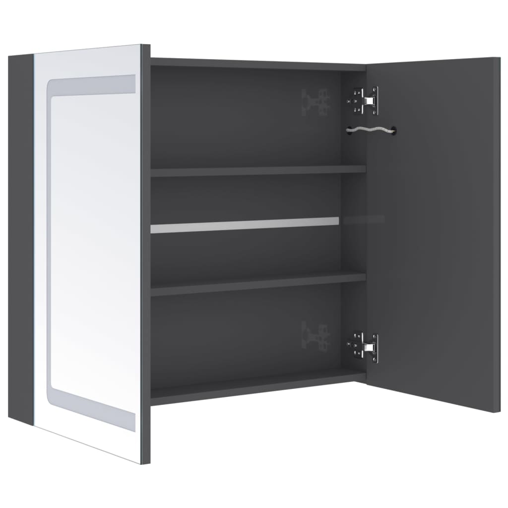 LED kupaonski ormarić s ogledalom sjajni sivi 80 x 12 x 68 cm