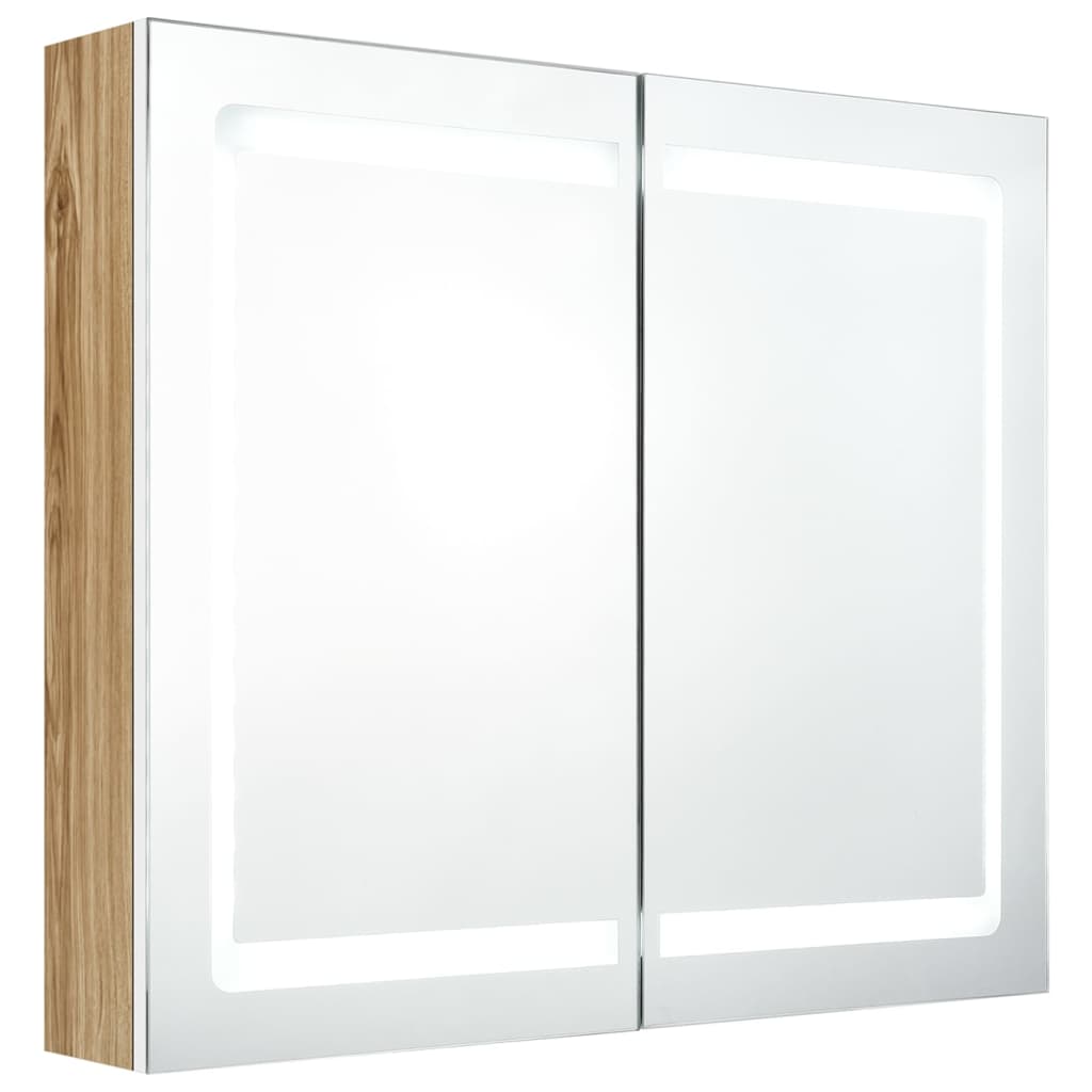 LED kupaonski ormarić s ogledalom bijeli i hrast 80x12x68 cm