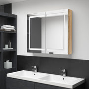 LED kupaonski ormarić s ogledalom bijeli i hrast 80x12x68 cm