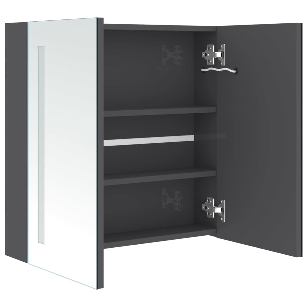 LED kupaonski ormarić s ogledalom sjajni sivi 62 x 14 x 60 cm