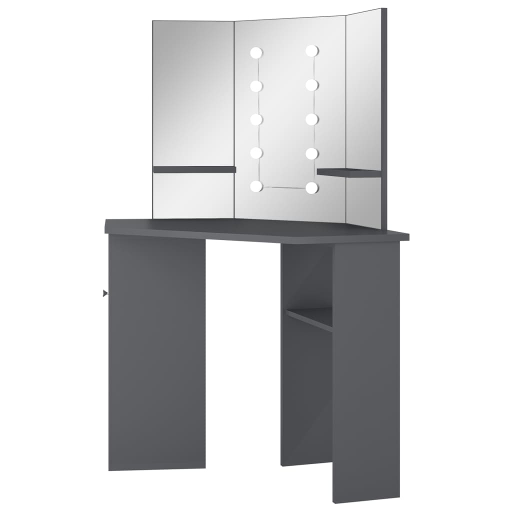Kutni toaletni stolić s LED svjetlima sivi 111 x 54 x 141,5 cm