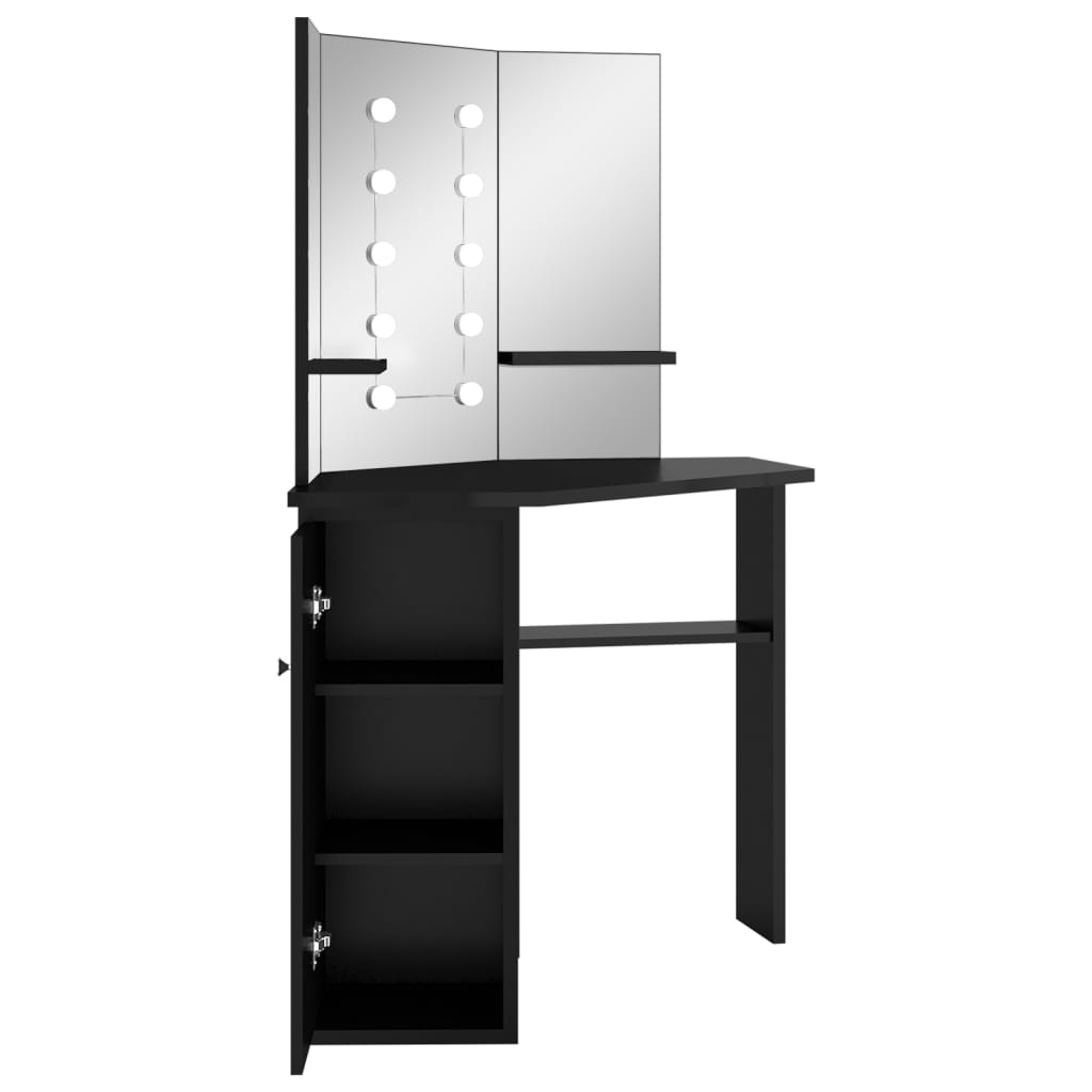 Kutni toaletni stolić s LED svjetlima crni 111 x 54 x 141,5 cm