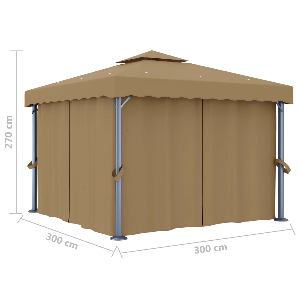 Sjenica sa zastorom 3 x 3 m smeđe-siva aluminijska