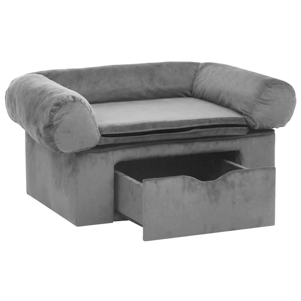 Sofa za pse s ladicom siva 75 x 50 x 38 cm plišana