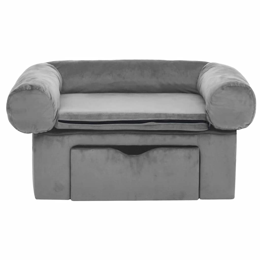 Sofa za pse s ladicom siva 75 x 50 x 38 cm plišana