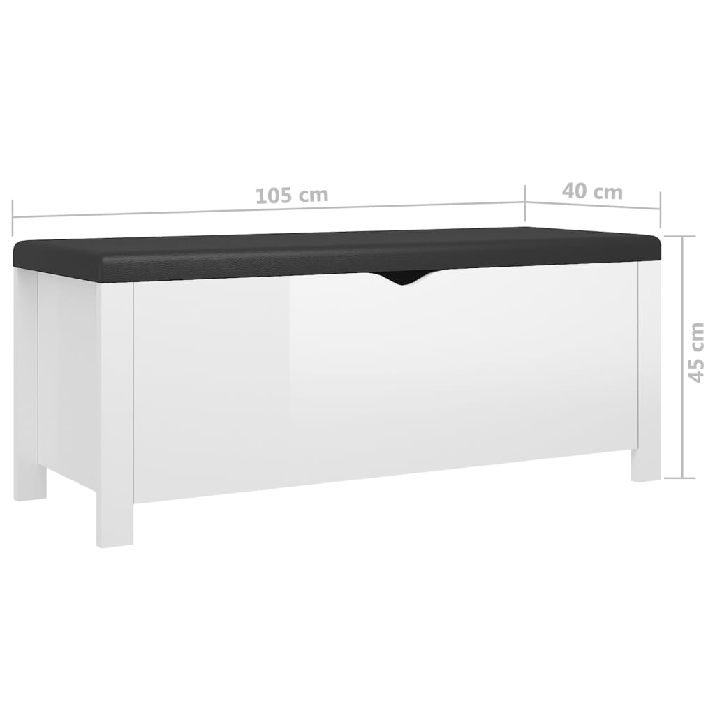 Kutija za pohranu s jastukom sjajna bijela 105x40x45 cm drvena