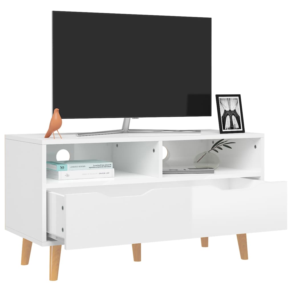 TV ormarić visoki sjaj bijeli 90x40x48,5 cm konstruirano drvo
