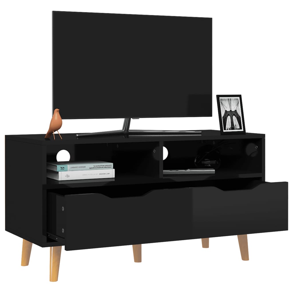 TV ormarić visoki sjaj crni 90 x 40 x 48,5 cm konstruirano drvo