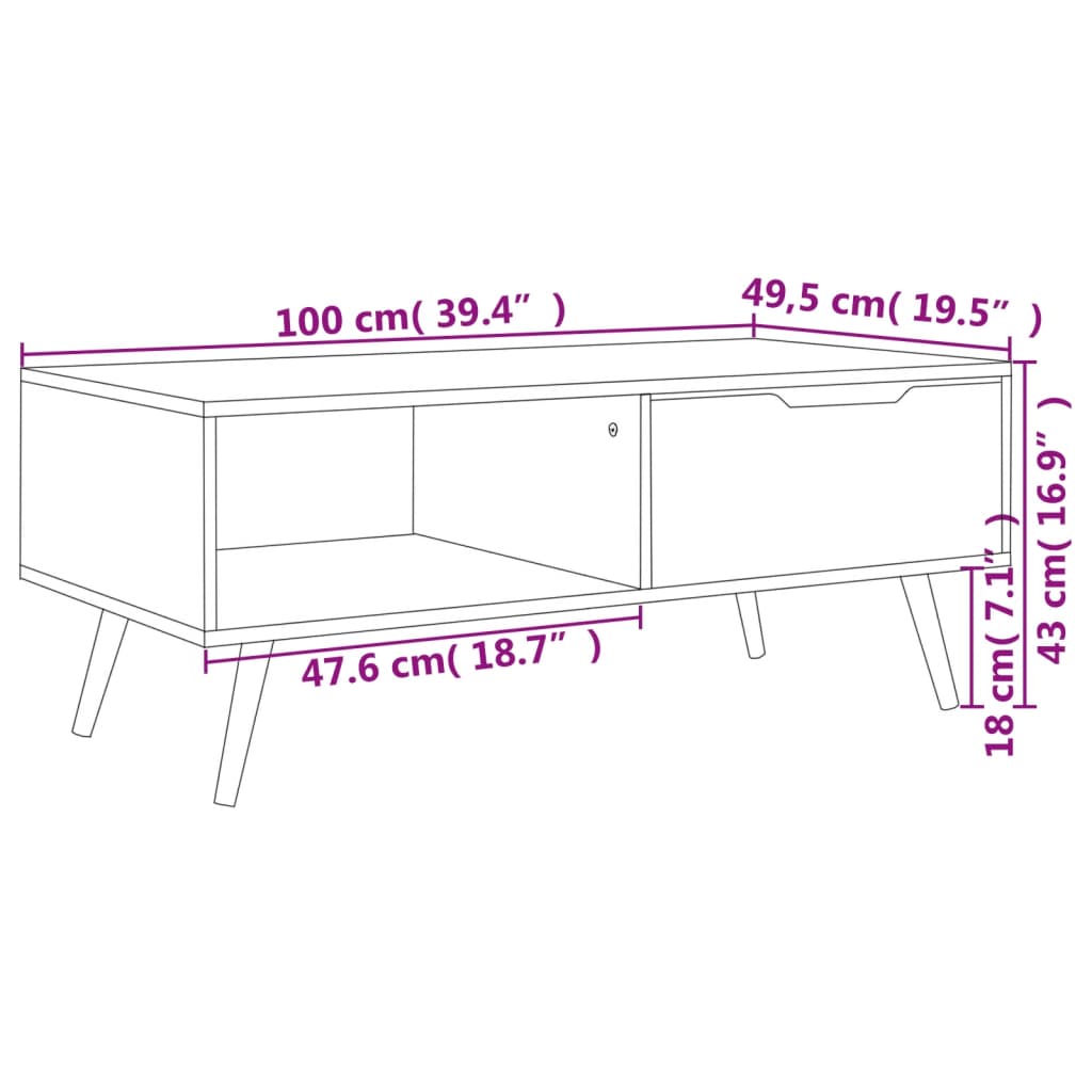 Stolić za kavu crni 100 x 49,5 x 43 cm od konstruiranog drva