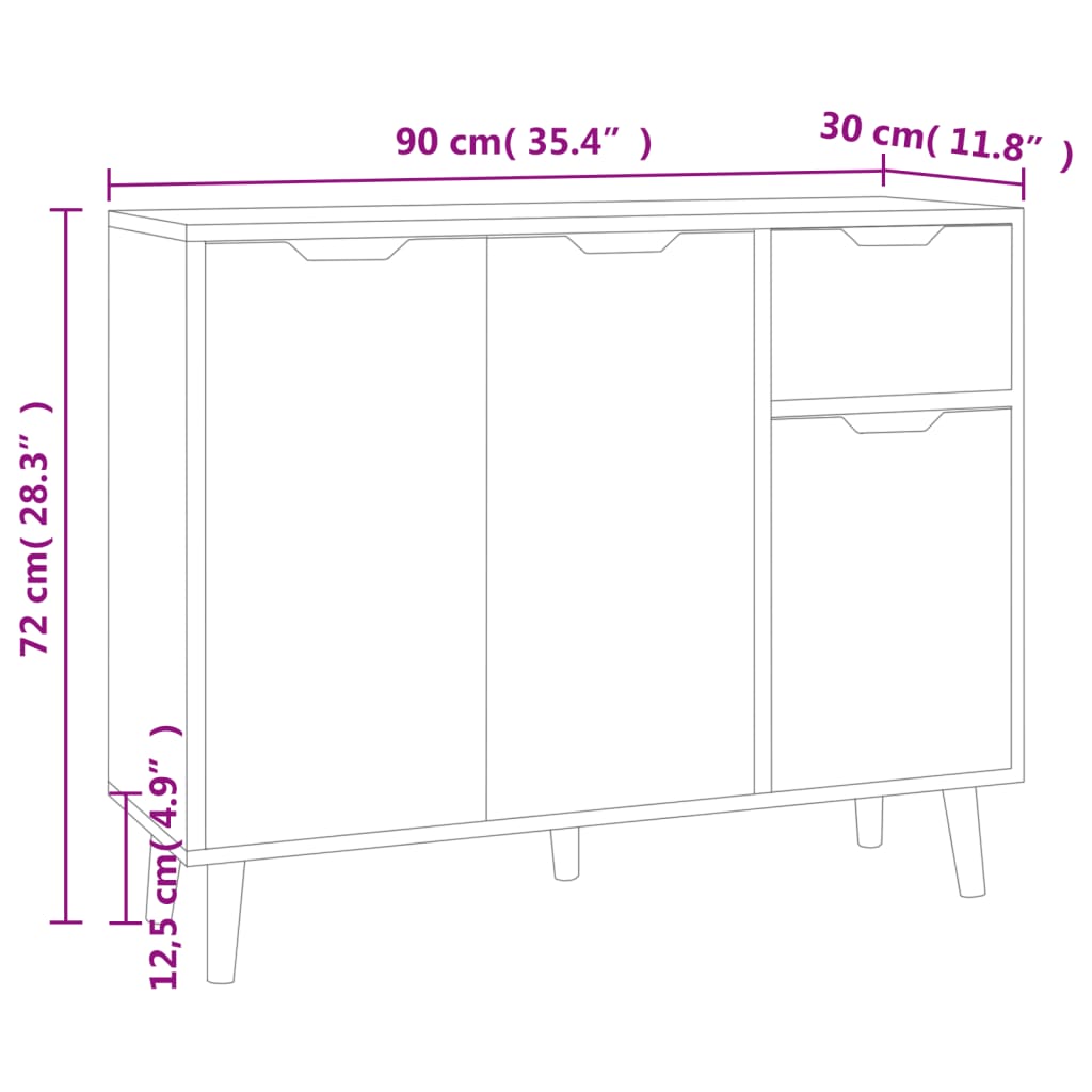Komoda visoki sjaj bijela 90 x 30 x 72 cm od konstruiranog drva