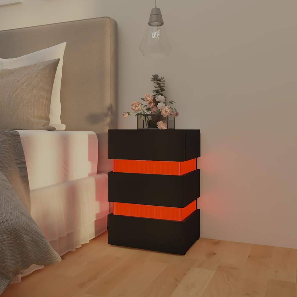 LED noćni ormarić crni 45 x 35 x 67 od konstruiranog drva