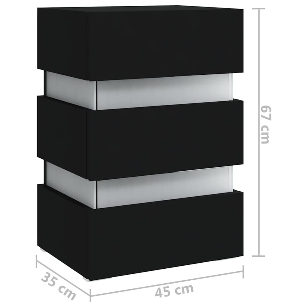 LED noćni ormarić crni 45 x 35 x 67 od konstruiranog drva