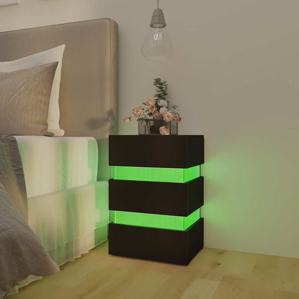LED noćni ormarić crni 45 x 35 x 67 od konstruiranog drva