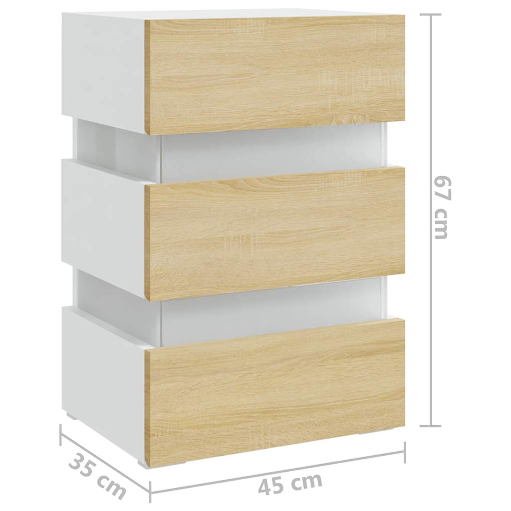 LED noćni ormarić bijeli i hrast 45x35x67 cm konstruirano drvo