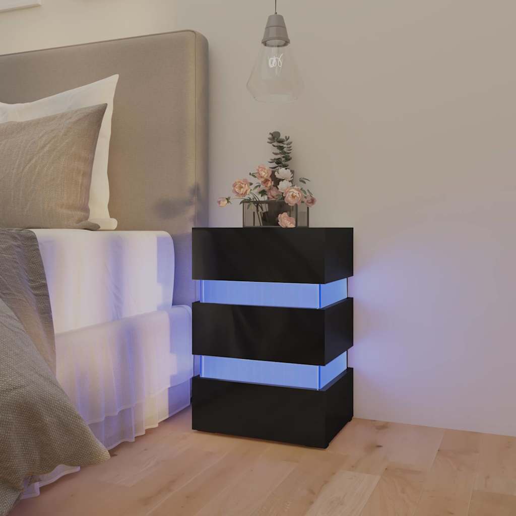 LED noćni ormarić sjajni crni 45 x 35 x 67 cm konstruirano drvo