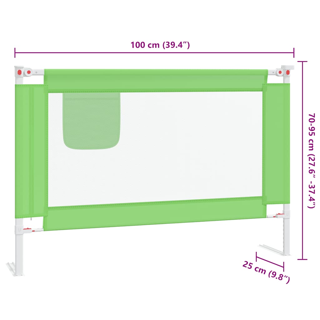 Sigurnosna ograda za dječji krevet zelena 100 x 25 cm tkanina