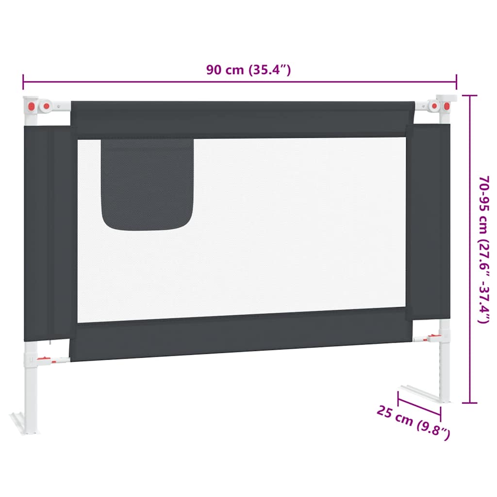 Sigurnosna ogradica za dječji krevet tamnosiva 90x25 cm tkanina