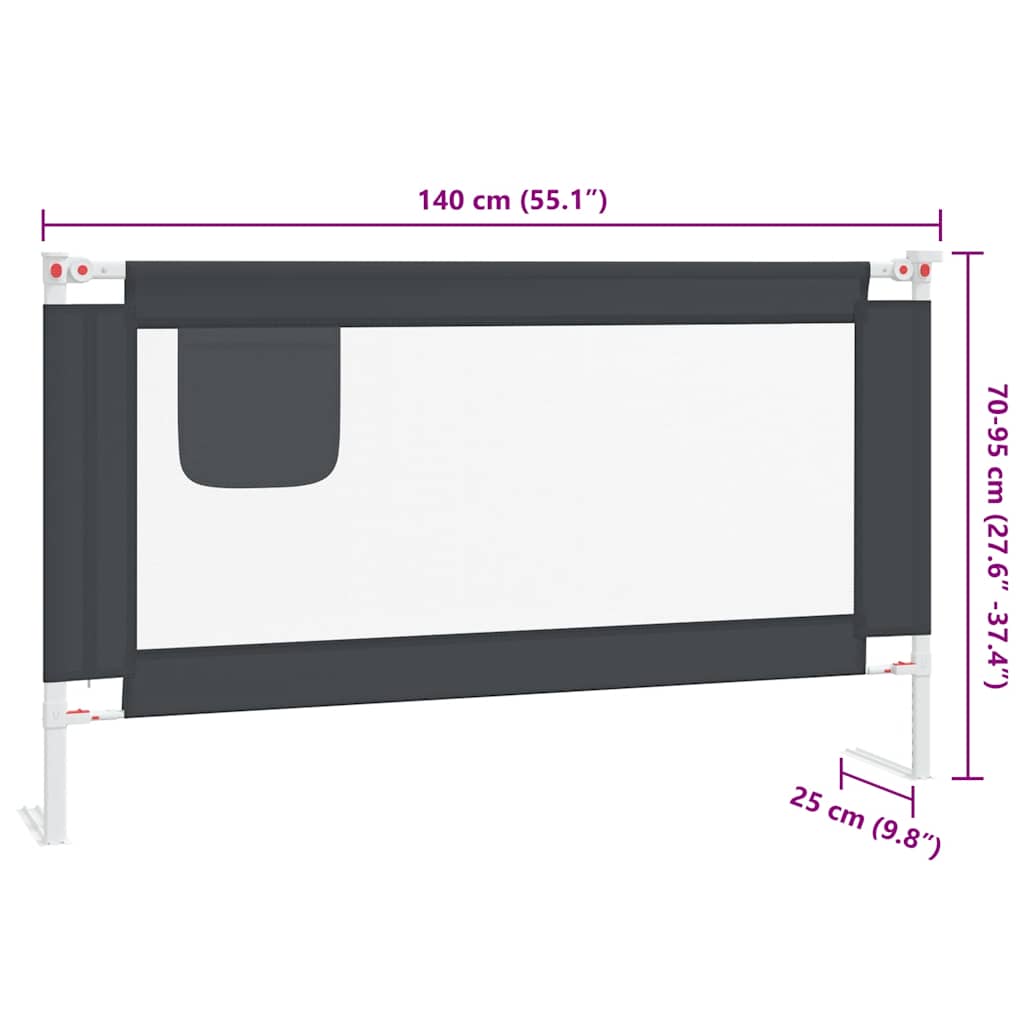 Sigurnosna ograda za dječji krevet tamnosiva 140x25 cm tkanina