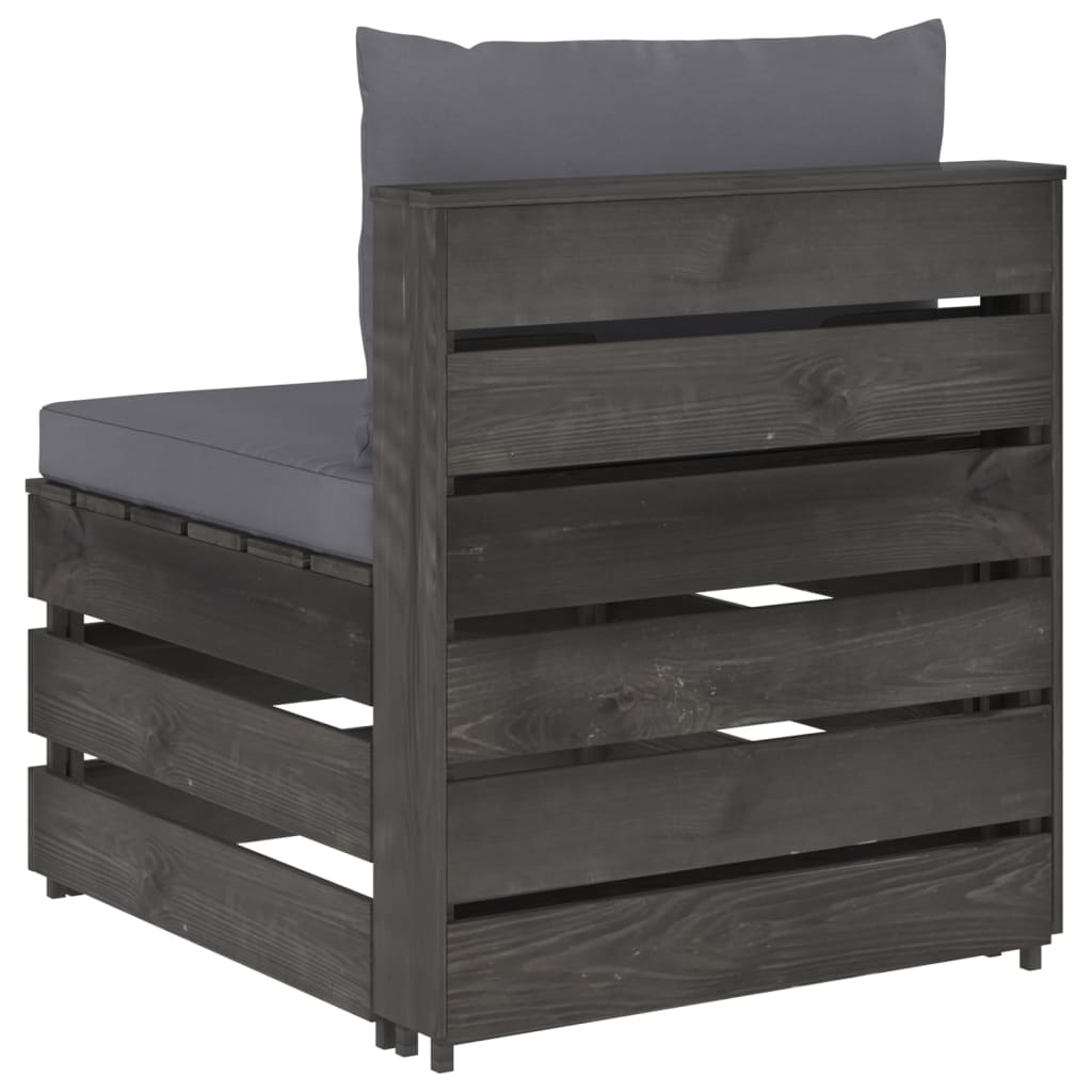 Modularna srednja sofa s jastucima od sivo impregniranog drva