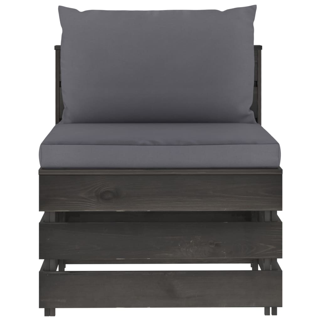 Modularna srednja sofa s jastucima od sivo impregniranog drva