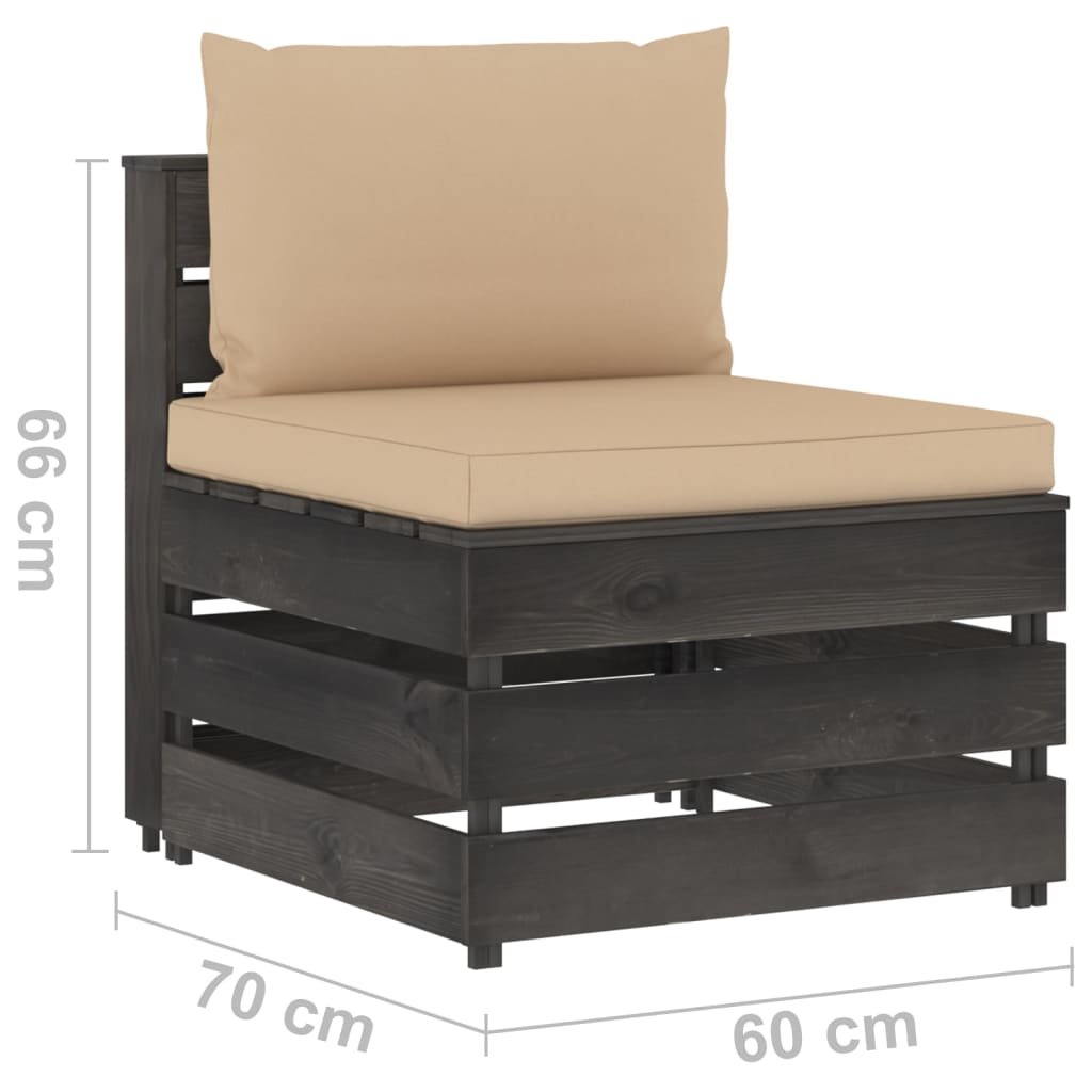 Modularna srednja sofa s jastucima od sivo impregniranog drva