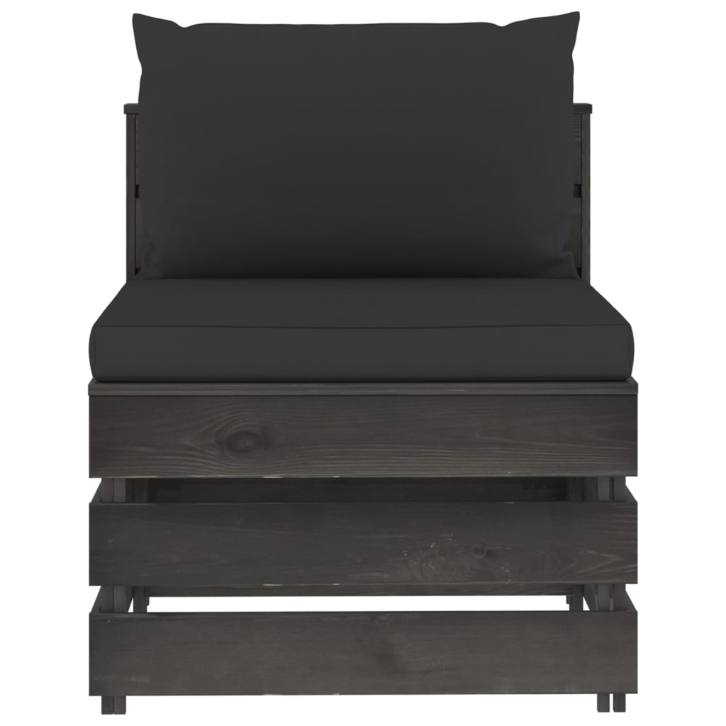 Modularna srednja sofa s jastucima od sivo impregniranog drva