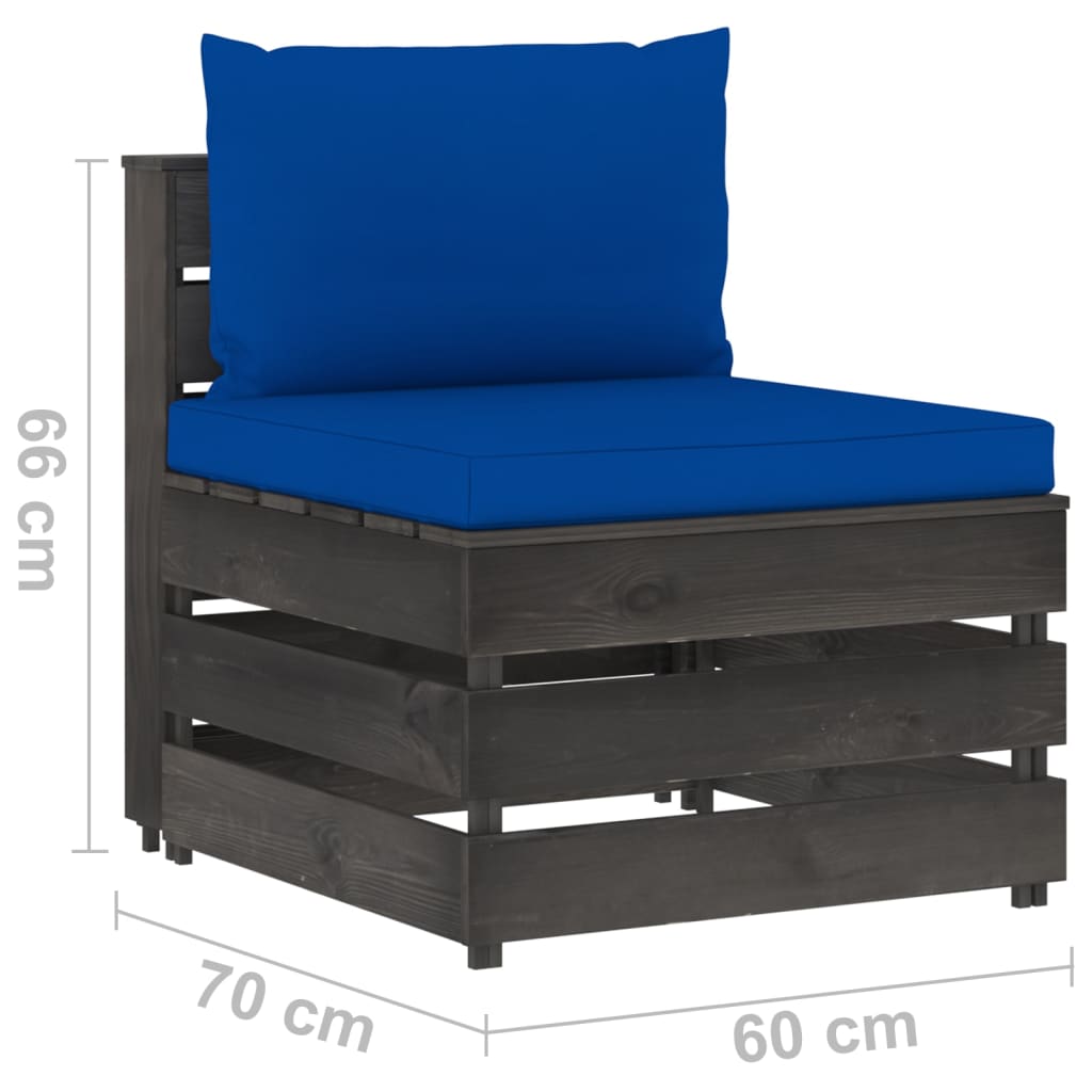 Modularna srednja sofa s jastucima od sivo impregniranog drva