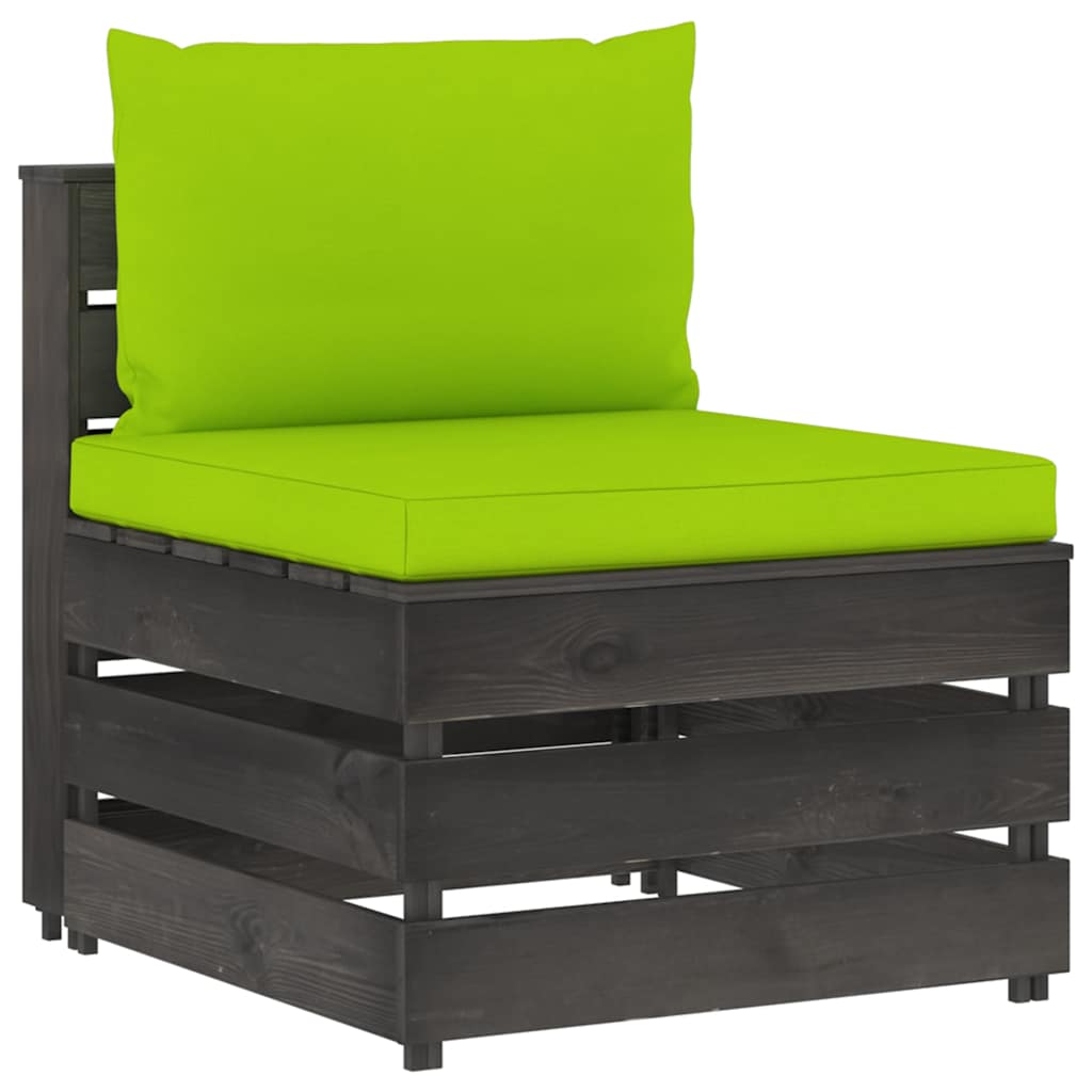 Modularna srednja sofa s jastucima od sivo impregniranog drva Zelena