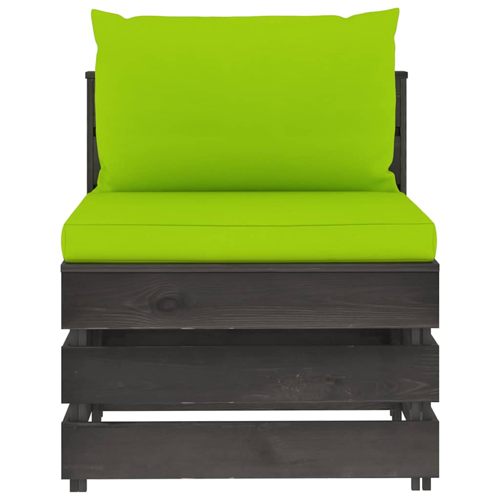 Modularna srednja sofa s jastucima od sivo impregniranog drva Zelena