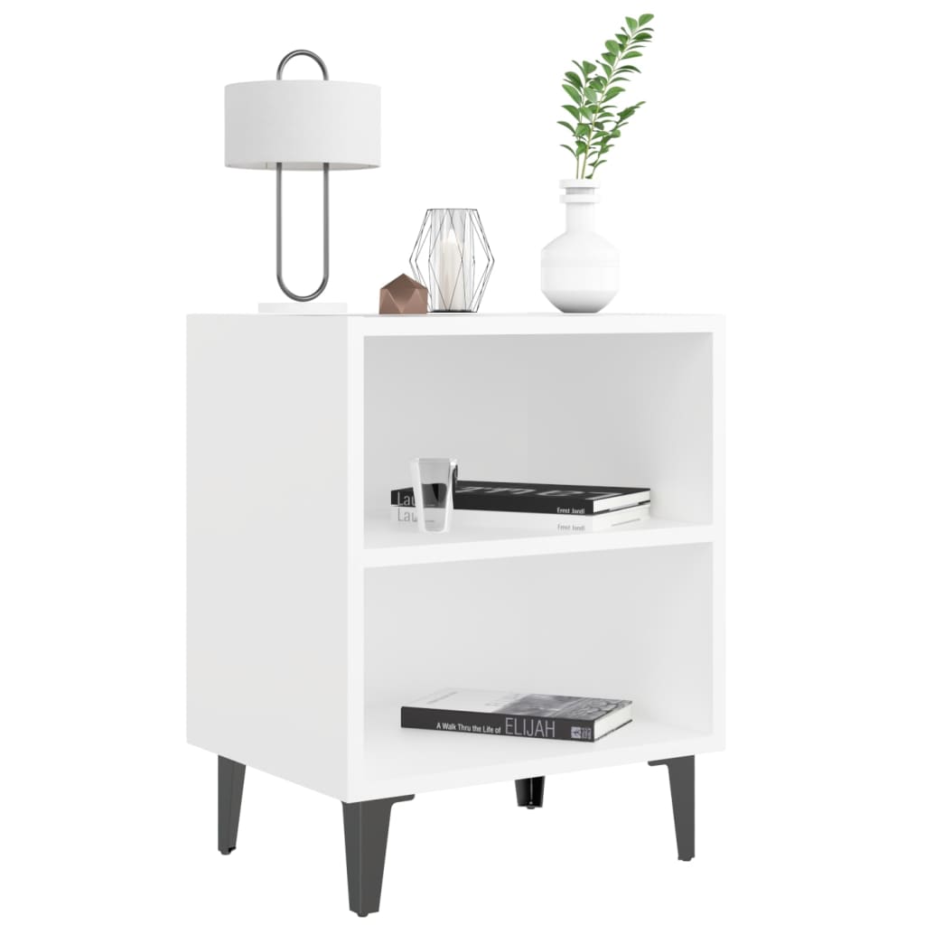 Noćni ormarići s metalnim nogama 2 kom bijeli 40 x 30 x 50 cm