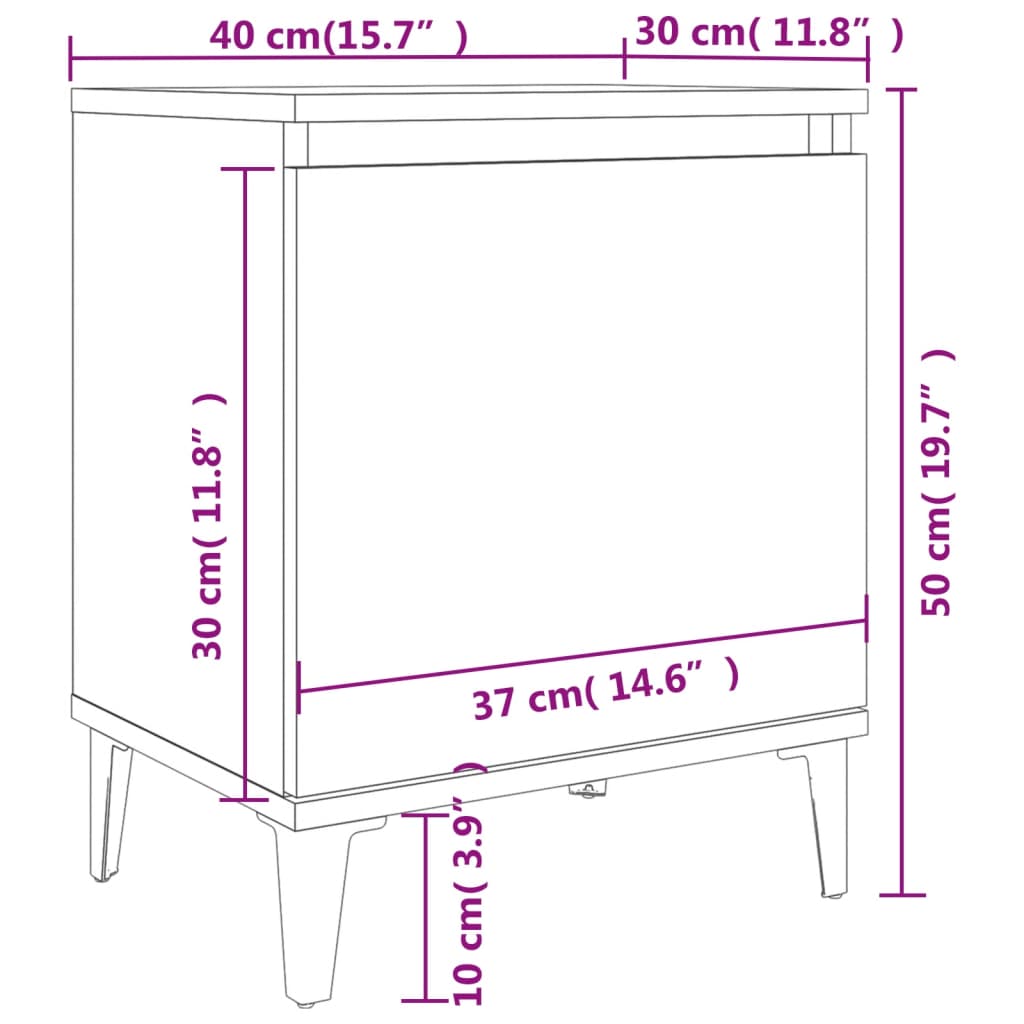 Noćni ormarići s metalnim nogama bijeli 40 x 30 x 50 cm