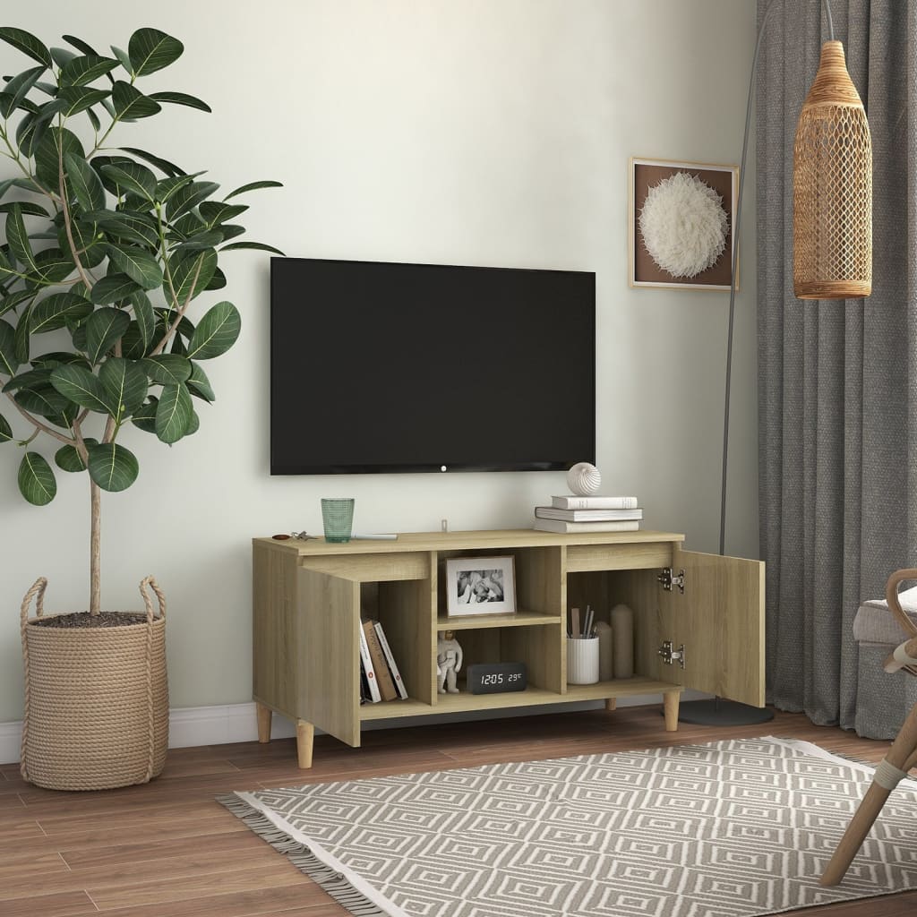 TV ormarić s nogama od masivnog drva boja hrasta 103,5x35x50 cm