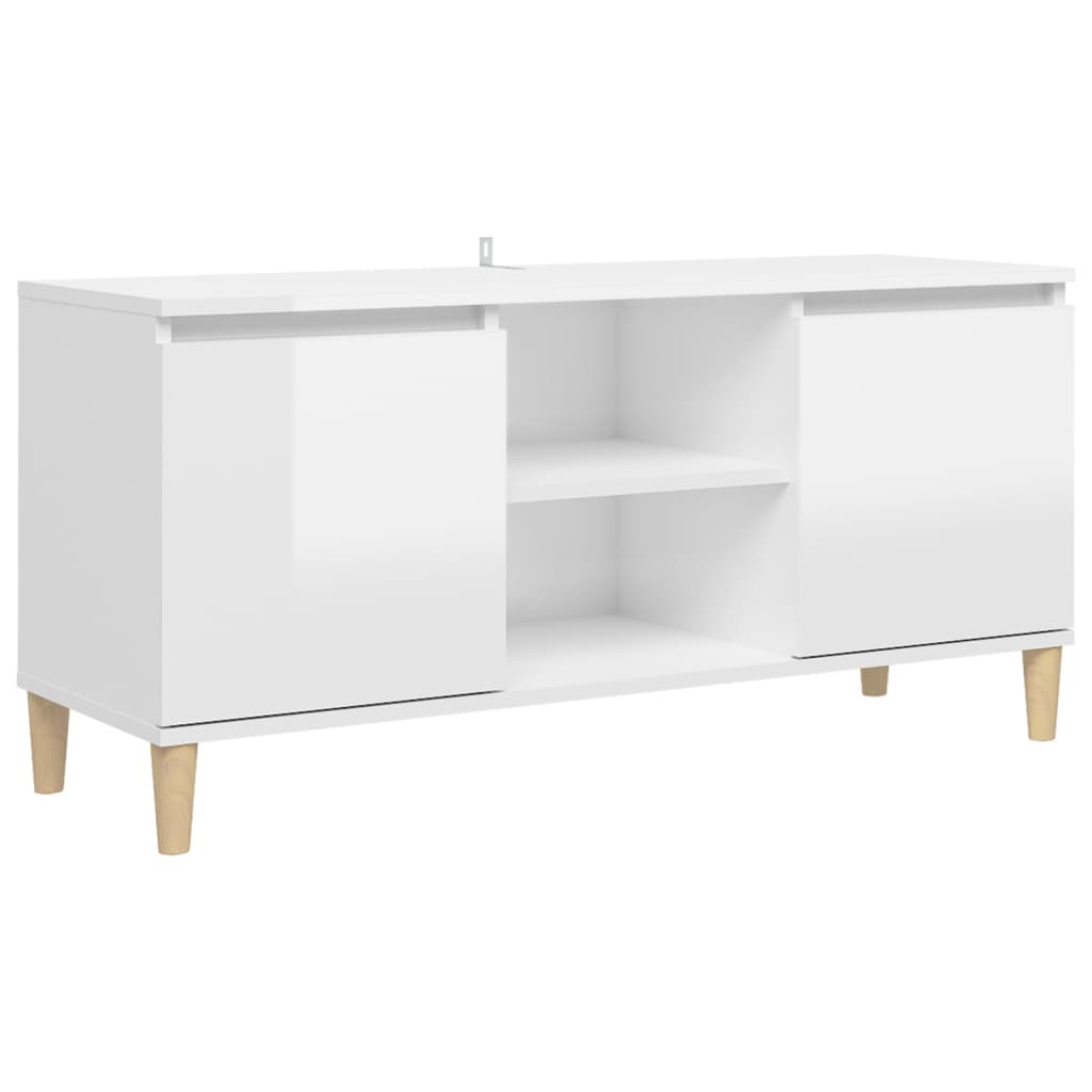 TV ormarić s drvenim nogama sjajni bijeli 103,5x35x50 cm