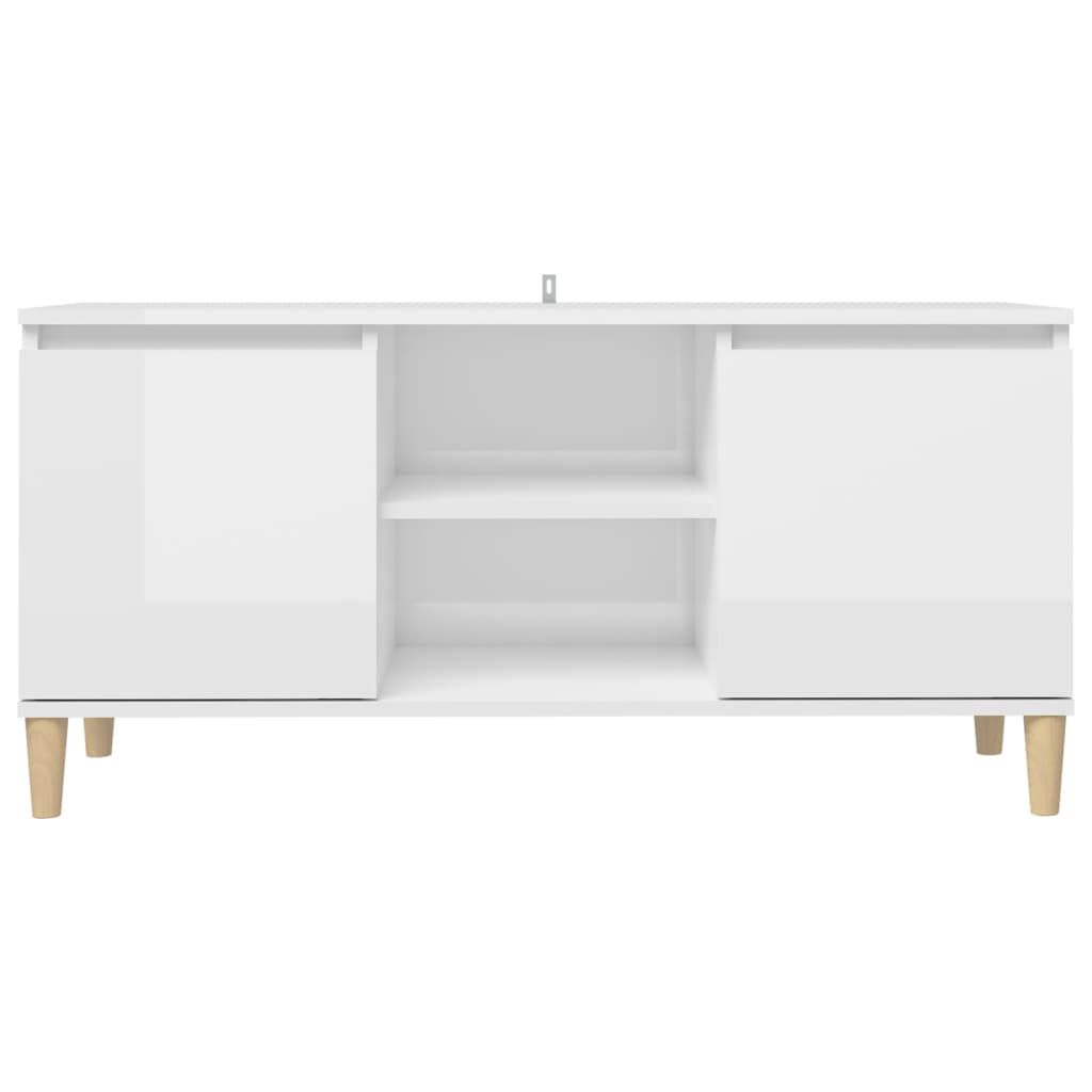 TV ormarić s drvenim nogama sjajni bijeli 103,5x35x50 cm
