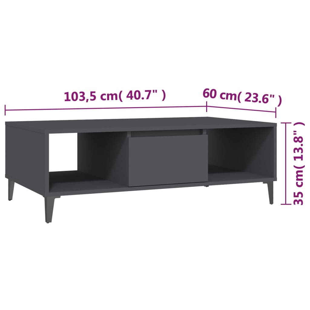 Stolić za kavu sivi 103,5 x 60 x 35 cm konstruirano drvo