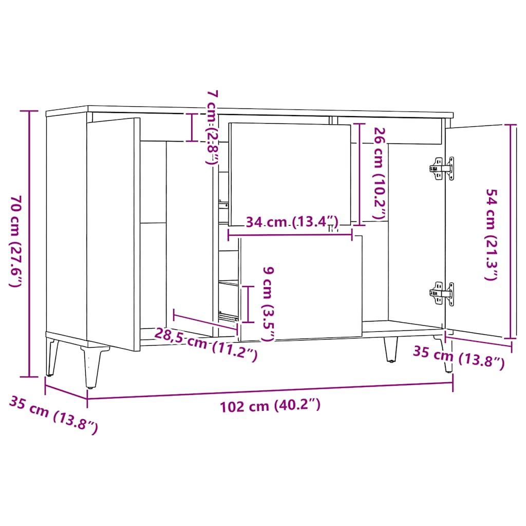 Komoda boja hrasta sonome 102x35x70 cm od konstruiranog drva