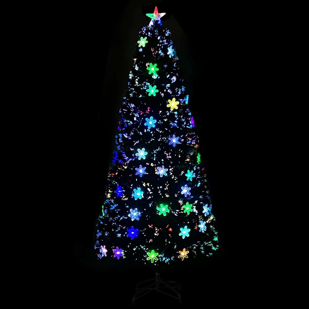 Božićno drvce s LED pahuljama crno 180 cm optička vlakna