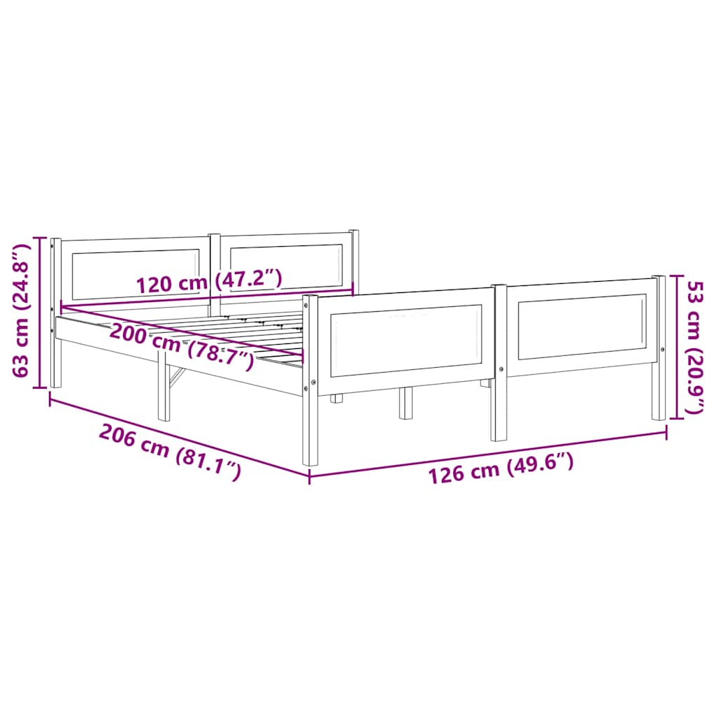 Okvir za krevet od masivne borovine bijeli 120 x 200 cm