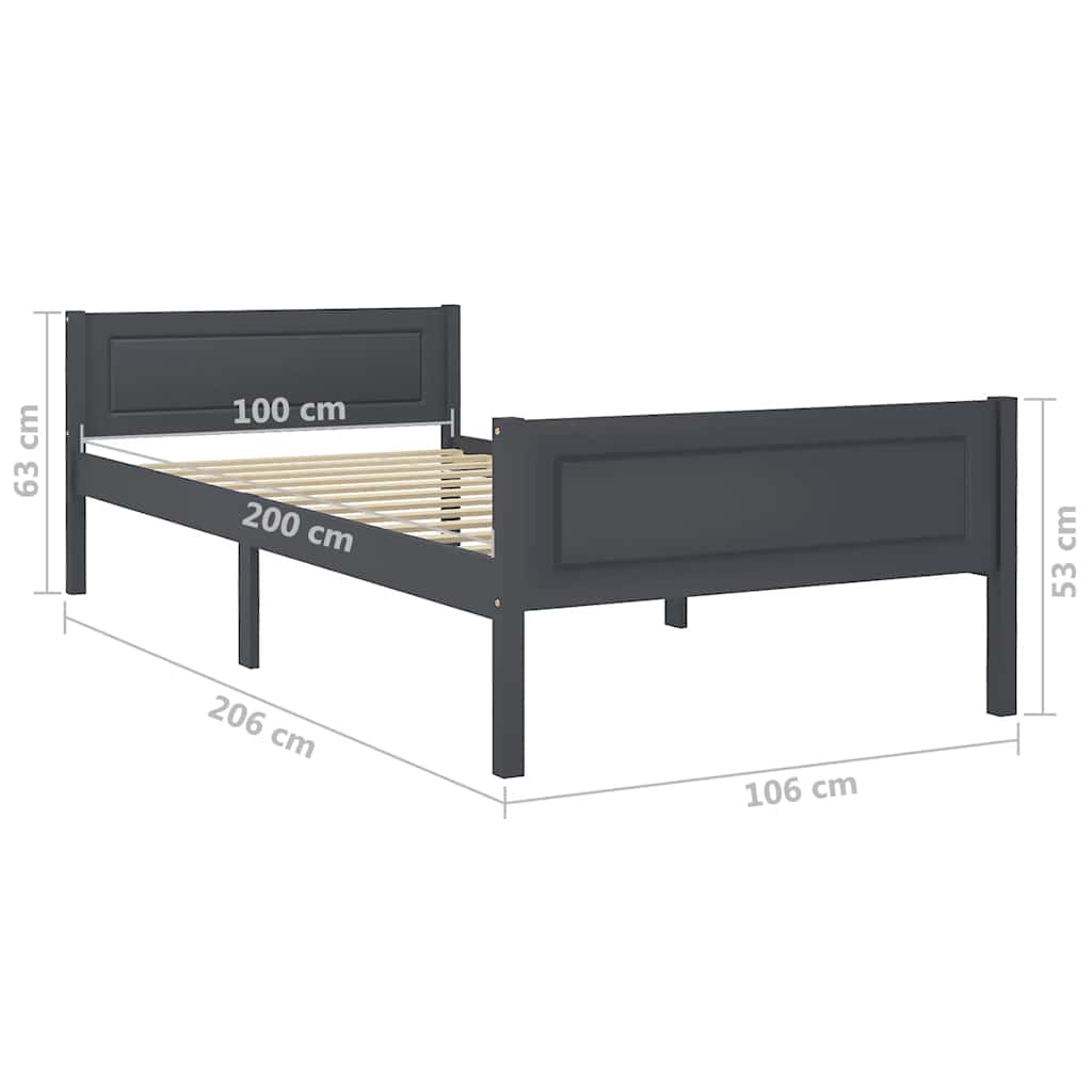 Okvir za krevet od masivne borovine sivi 100 x 200 cm