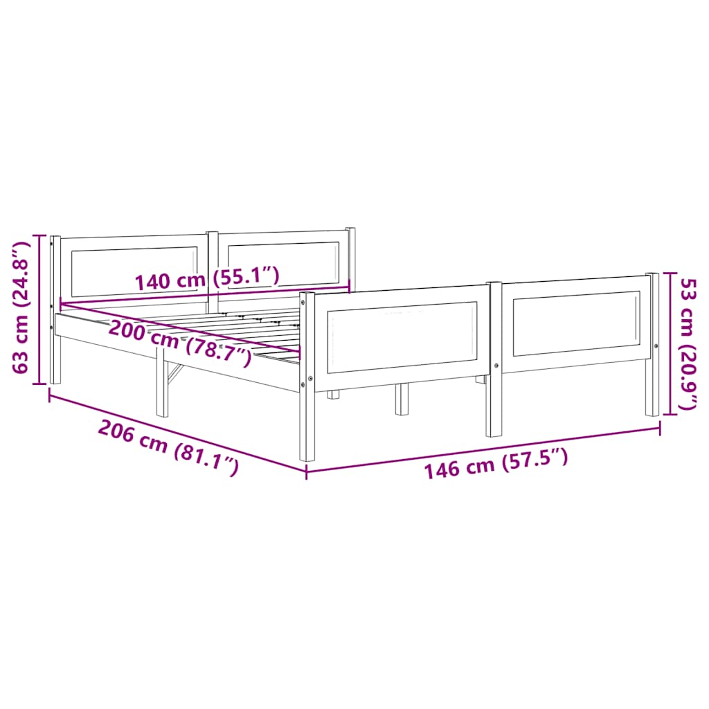 Okvir za krevet od masivne borovine sivi 140 x 200 cm