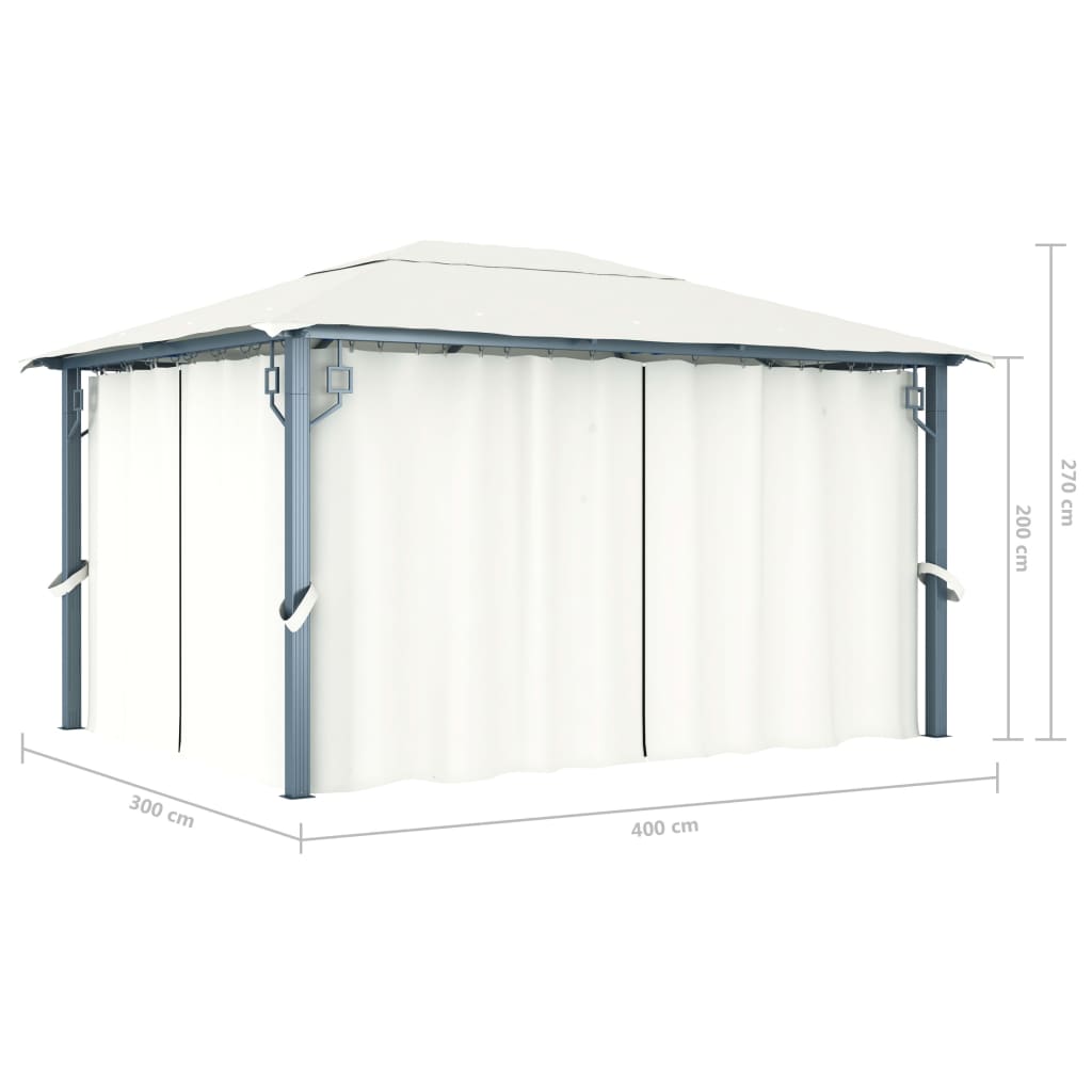 Sjenica sa zastorima i LED svjetlima 400 x 300 cm krem aluminij
