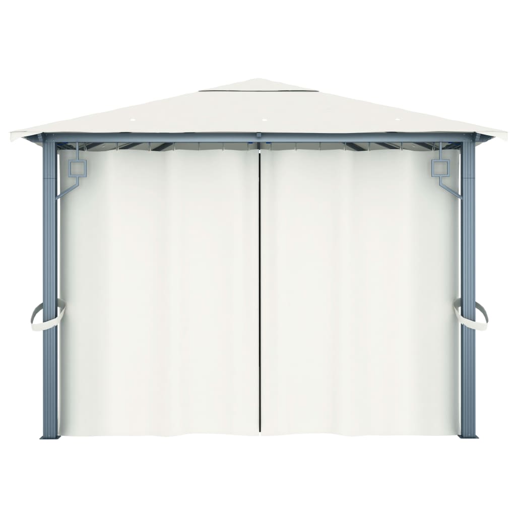 Sjenica sa zastorima i LED svjetlima 400 x 300 cm krem aluminij